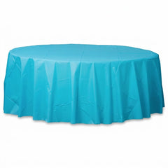 Caribbean Blue Round Plastic Table Cover - 84"