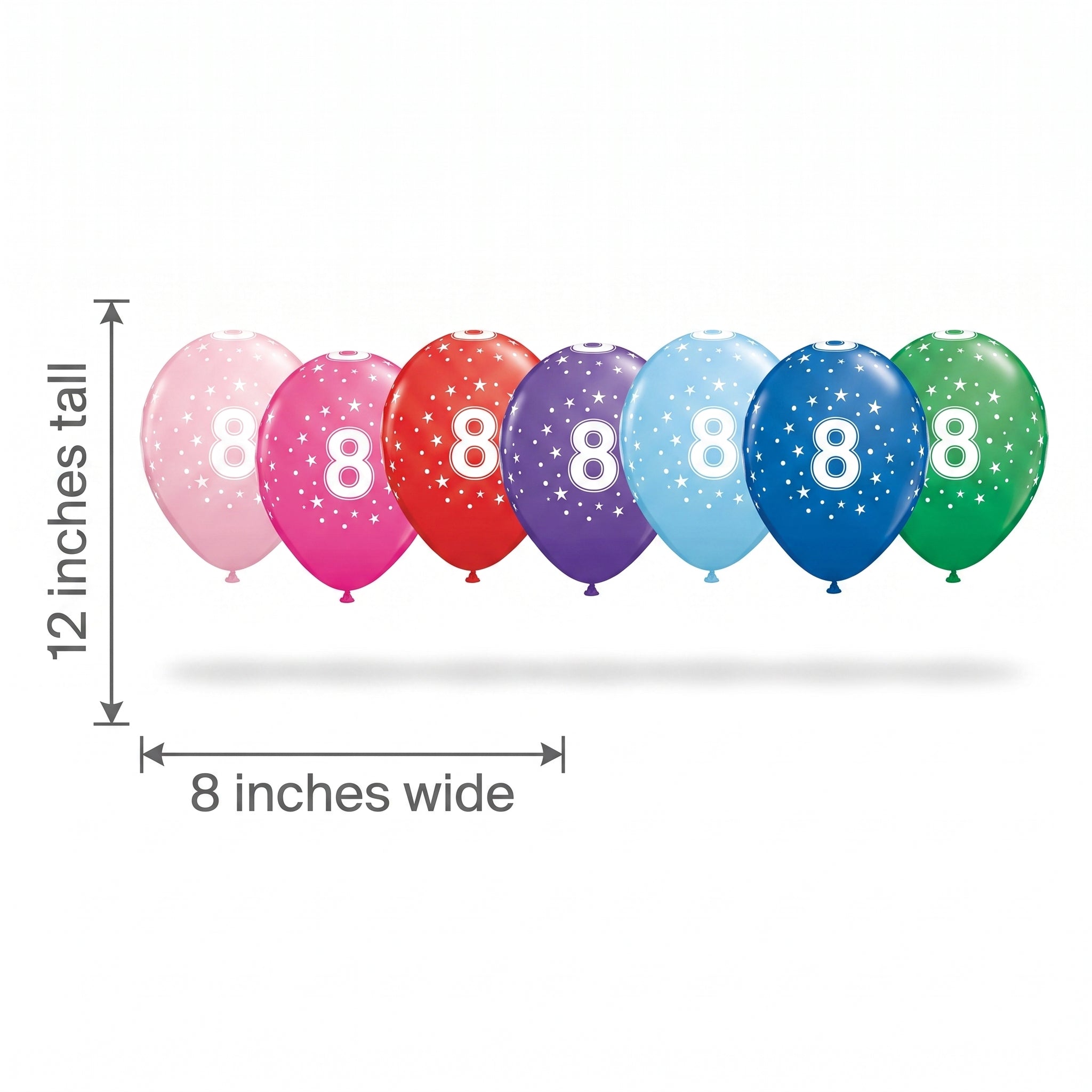 Colorful 12" Latex Balloons with #8 Print - Assorted Pack