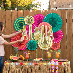 Aloha Deluxe Hanging Paper Fan Decoration Kit, 17-Piece Set