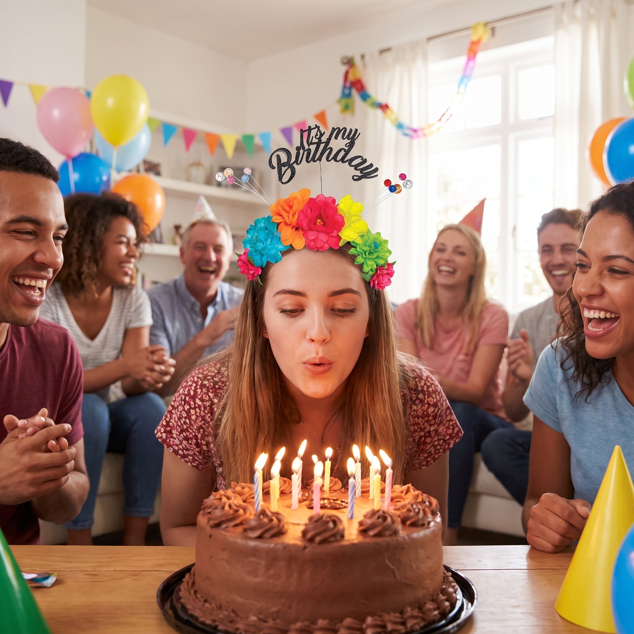 "It's My Birthday" Multicolour Floral Crown Headband