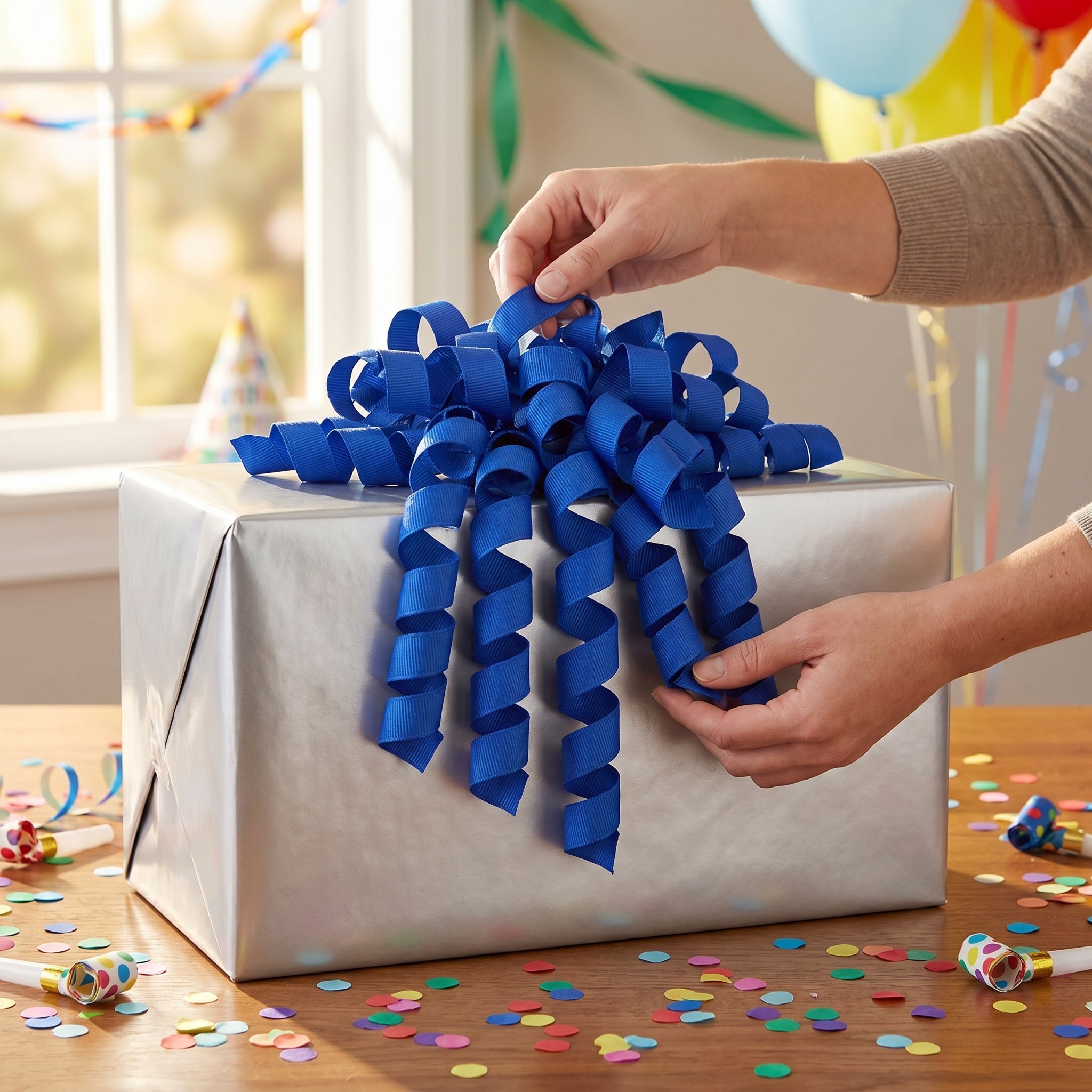 Neon Blue Curly Grosgrain Gift Bow