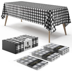 Black Gingham Plastic Table Cover - 54 In. x 108 In.