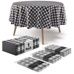 Round Black Gingham Plastic Table Cover