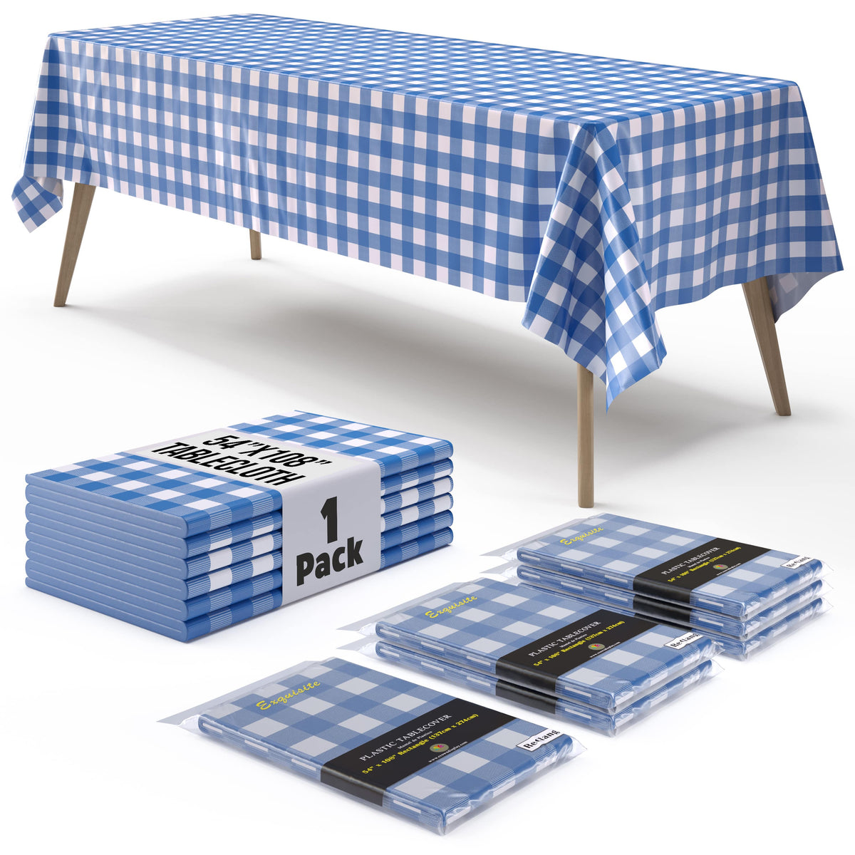 Blue Gingham Plastic Table Cover - 54 In. x 108 In.