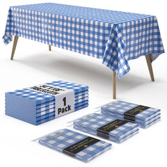 Blue Gingham Plastic Table Cover - 54 In. x 108 In.