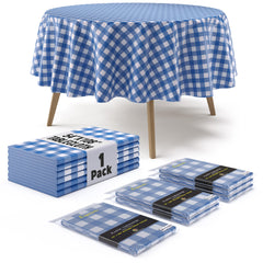 Round Blue Gingham Plastic Table Cover