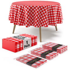 Round Red Gingham Plastic Table Cover