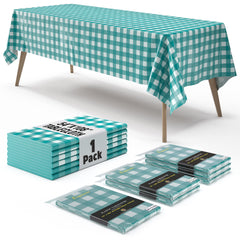 Teal Gingham Plastic Table Cover - 54 In. x 108 In.