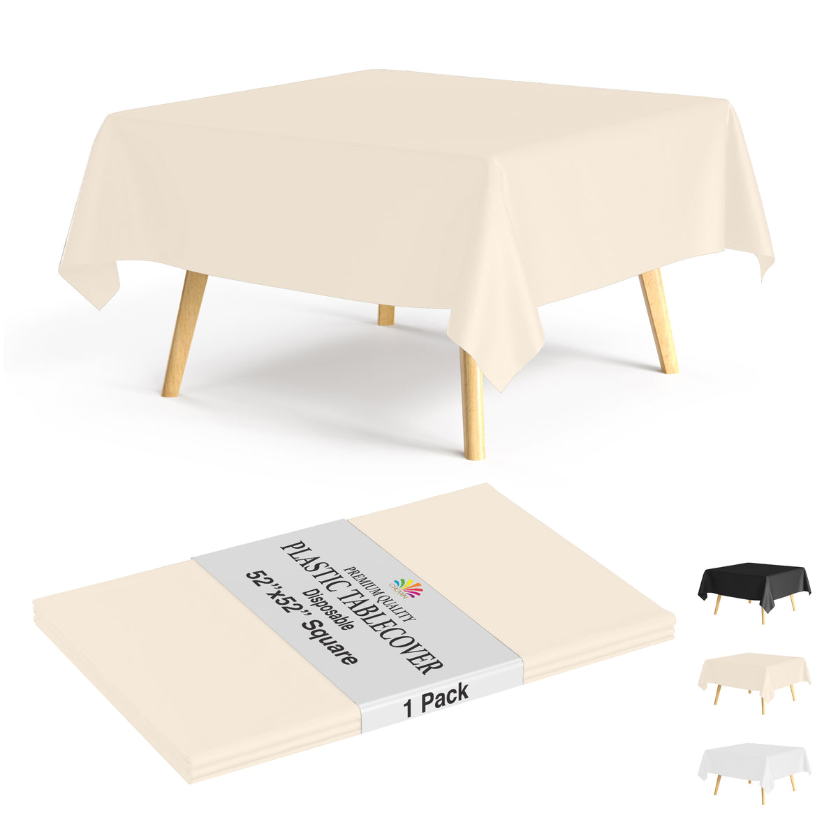 Premium Square Ivory Table Cover 52" x 52" | 1 Pack