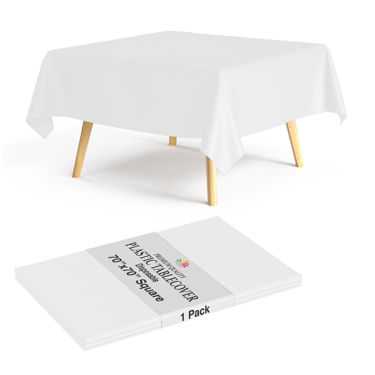 Premium Square White Table Cover 70" x 70" | 1 Pack