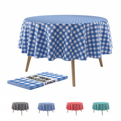 Round Blue Gingham Plastic Table Cover | 84 in.