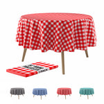 Round Red Gingham Plastic Table Cover | 84 in.