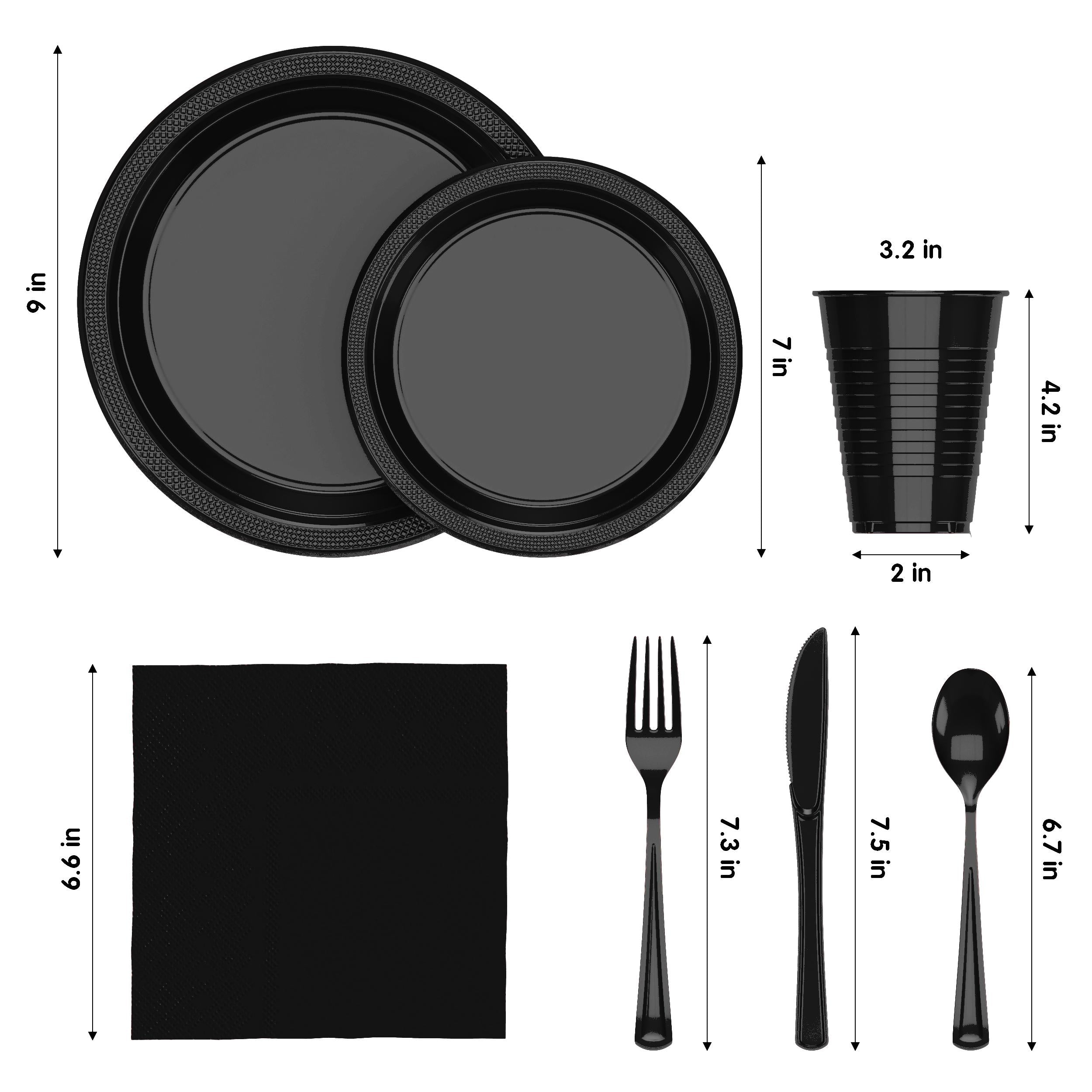 182 Pcs Black Plastic Dinnerware Set | Setting for 26