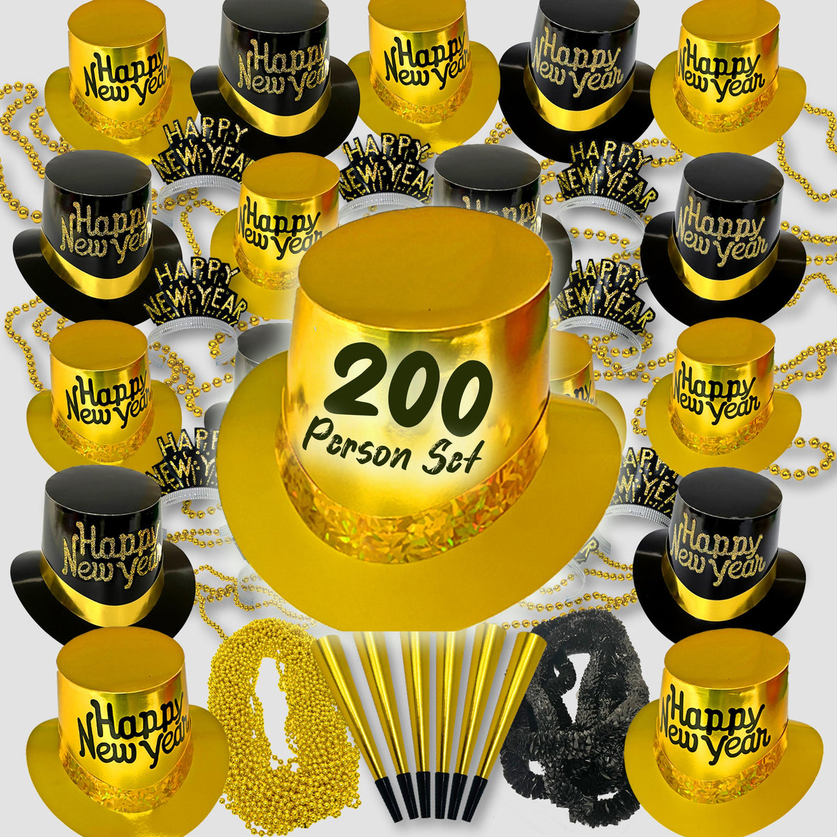 Happy New Years Black & Gold Party Kits For 200