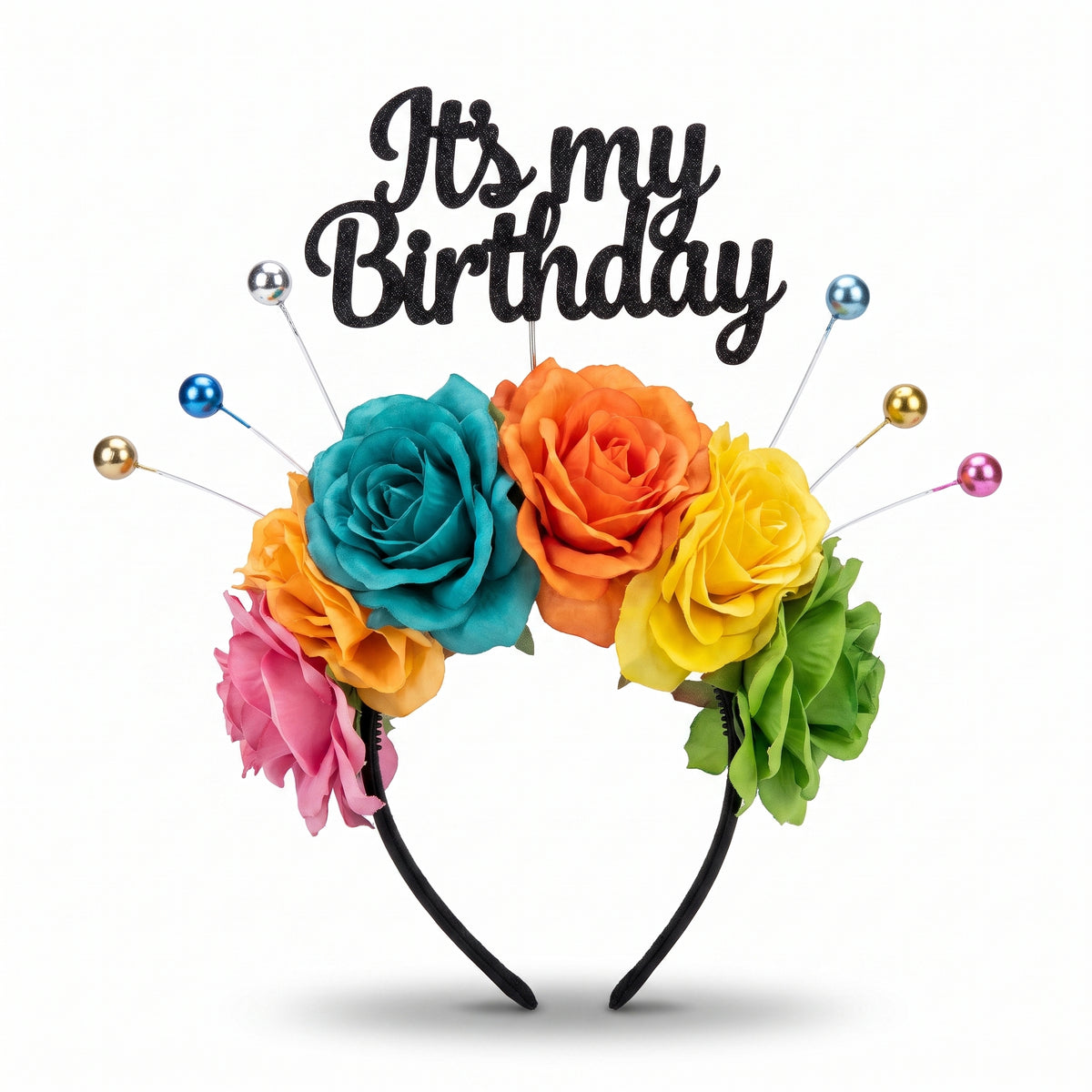 "It's My Birthday" Multicolour Floral Crown Headband