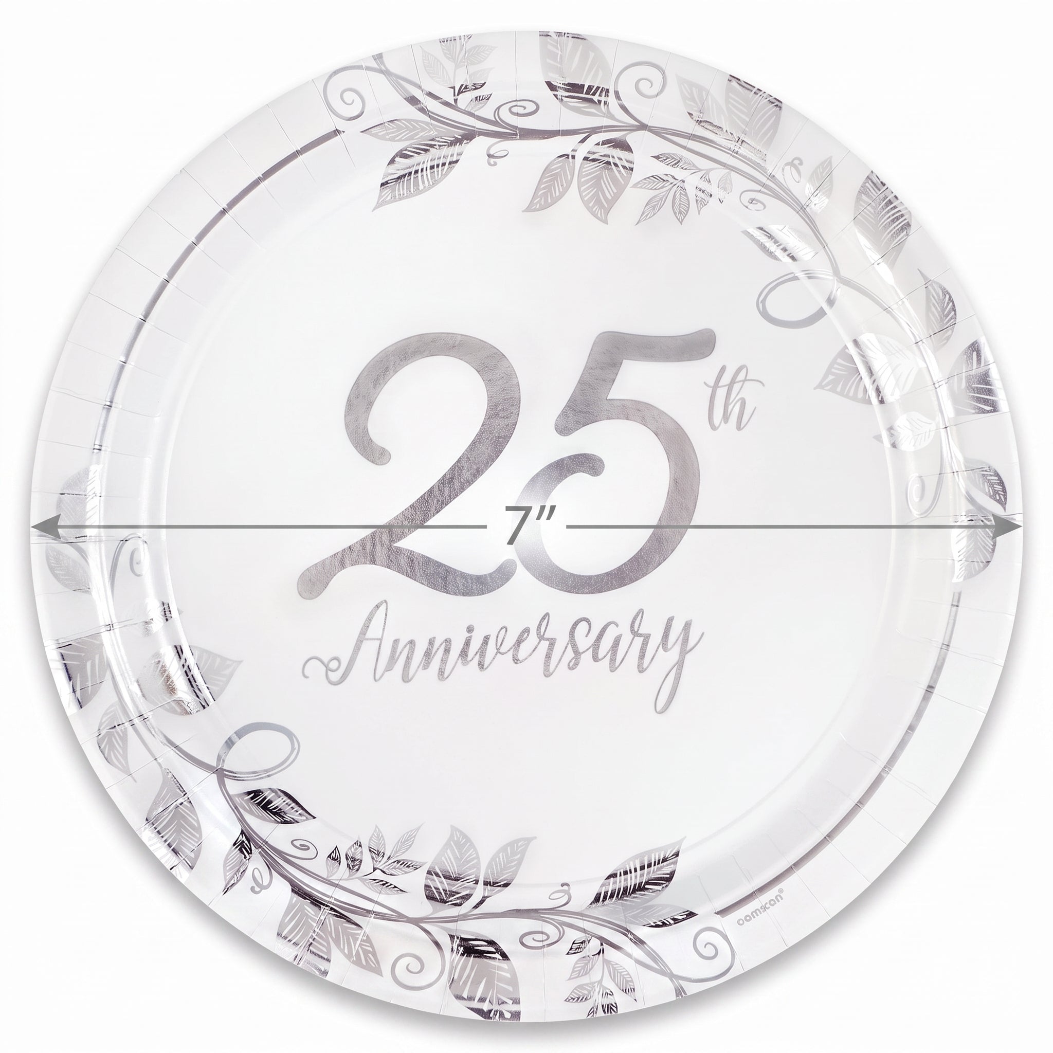 Elegant 25th Anniversary Metallic Paper Plates - 7" Round, Pack of 8