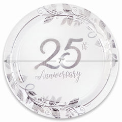 Elegant 25th Anniversary Metallic Paper Plates - 7" Round, Pack of 8