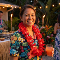 Vibrant Red Lei Necklace - 40" Tropical Accessory