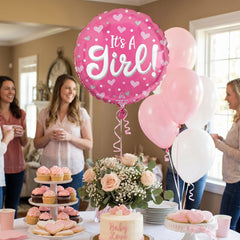 "It's a Girl" Heart & Dots Foil Balloon - 18in