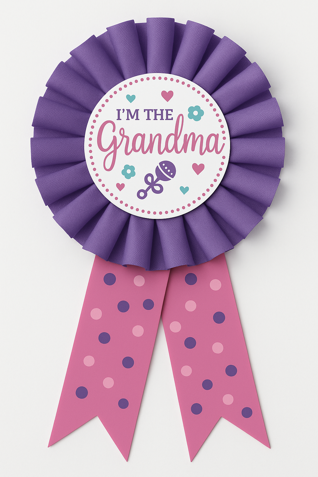 "I'm The Grandma" Award Ribbon - Purple & Pink Baby Shower Accessory