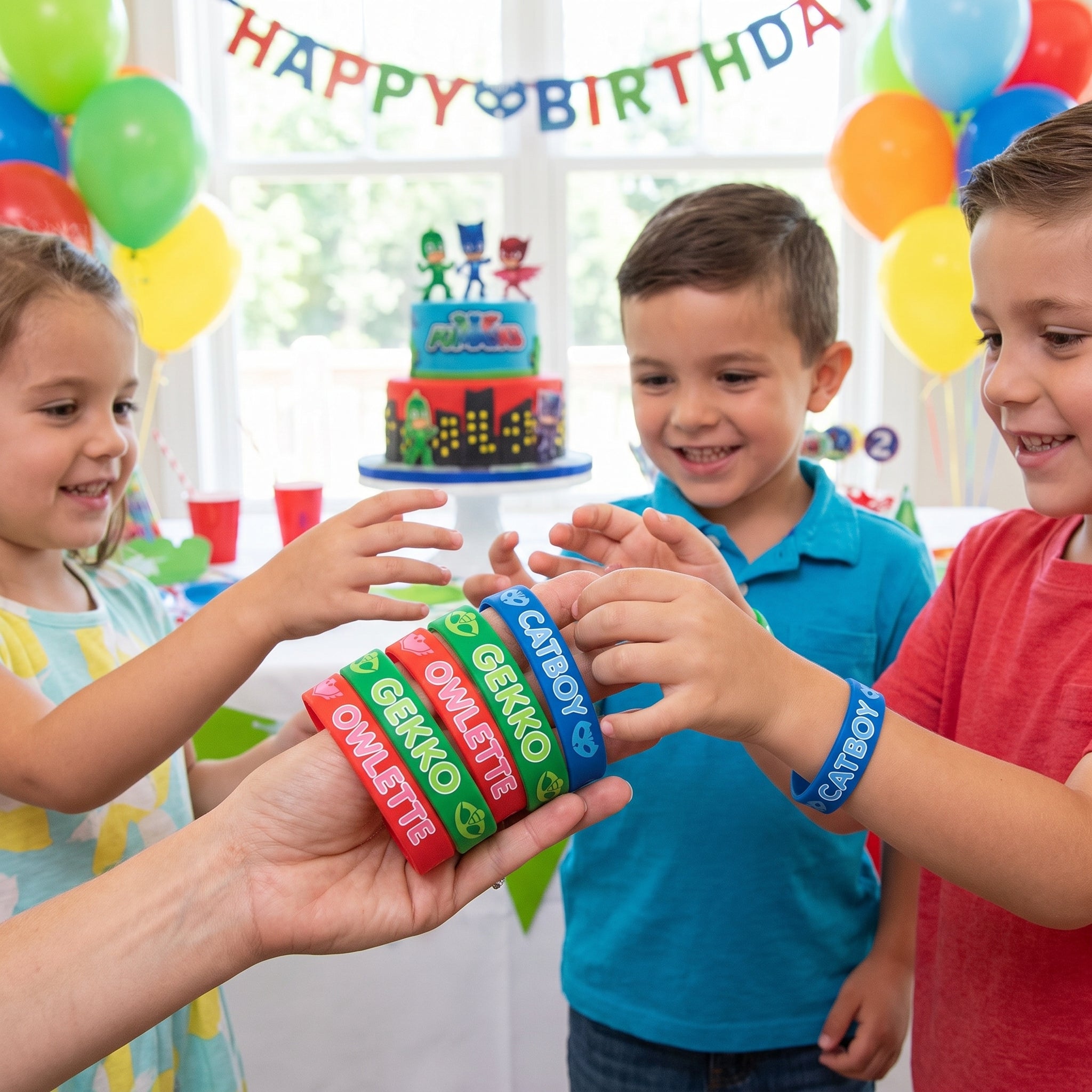 PJ Masks Rubber Bracelets - Catboy, Owlette, & Gekko, 6 Pack