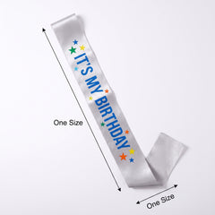 "It's My Birthday" Satin Sash - Silver & Blue