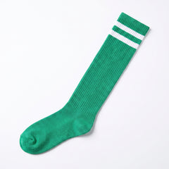 Festive Green Striped Knee-High Athletic Socks