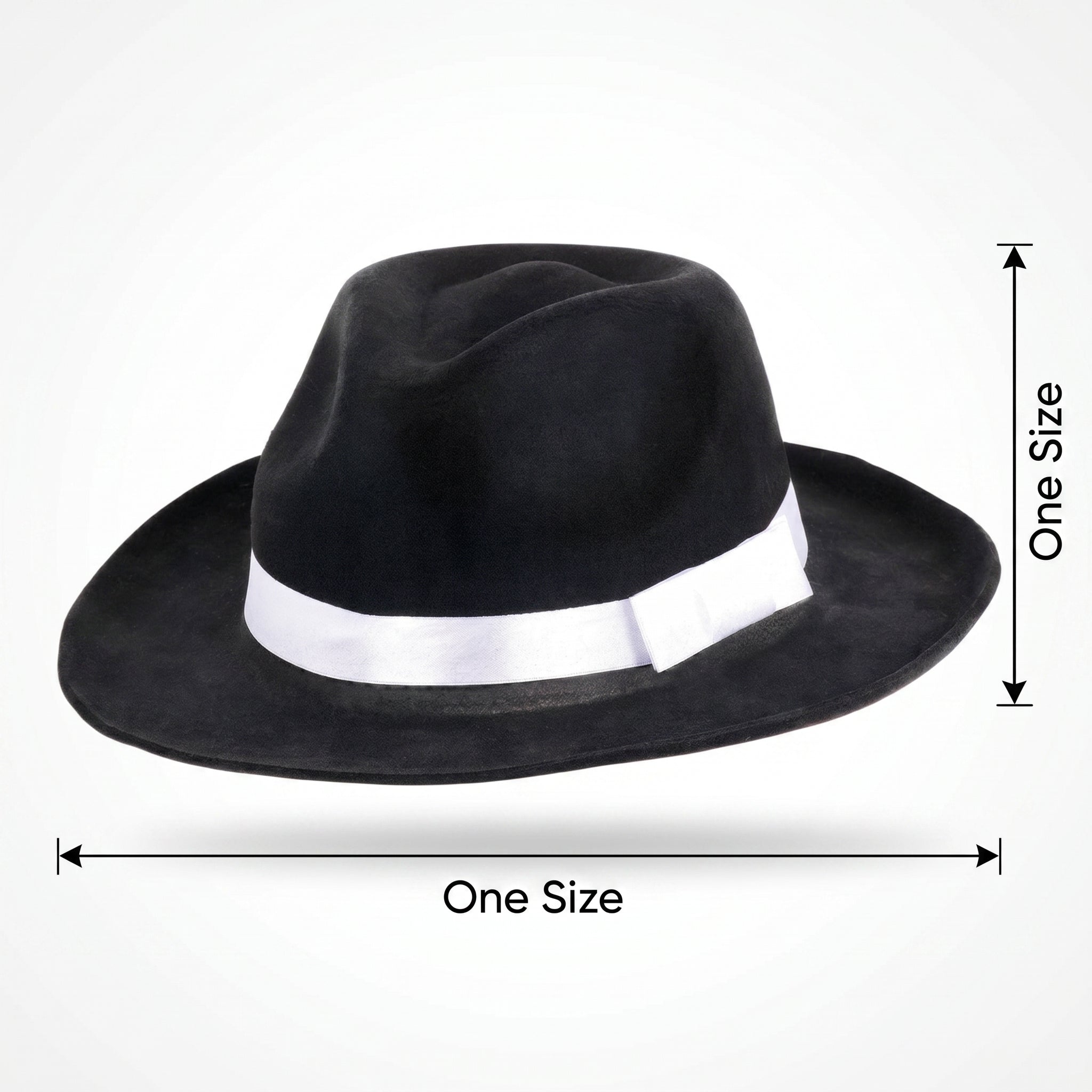Black Gangster Fedora Hat with White Satin Band