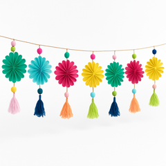 Summer Boho Paper Fan & Pom Pom Tassel Garland