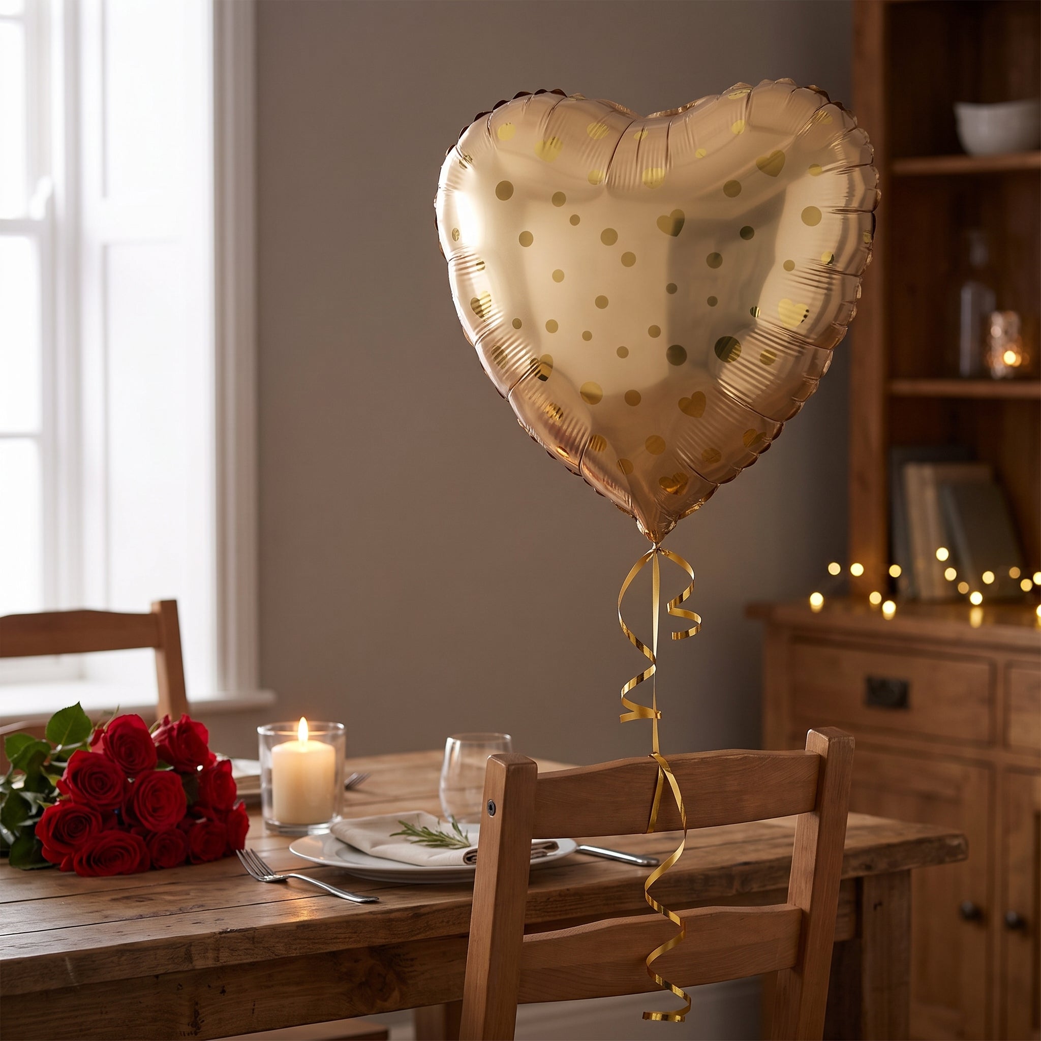 Gold Heart Foil Balloon with Polka Dots