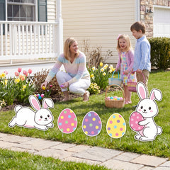 Easter Bunny and Eggs Yard Sign Decorations, 5-Piece Set