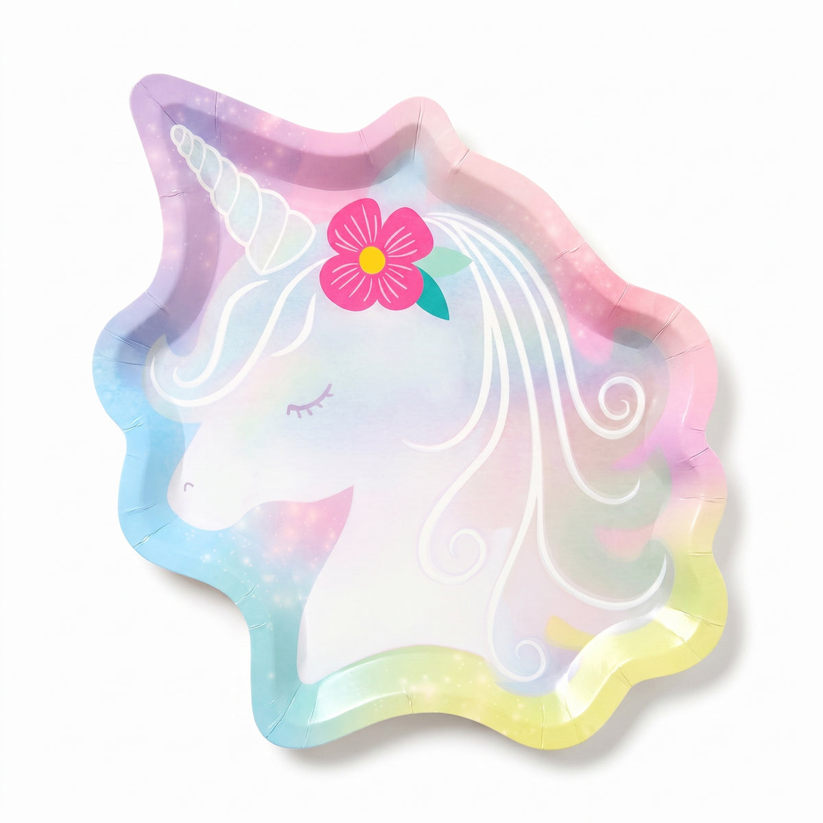 Iridescent Unicorn Shaped Dessert Plates - 7", 8 Pack