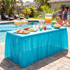 Caribbean Blue Plastic Table Skirt - 54 in x 126 ft