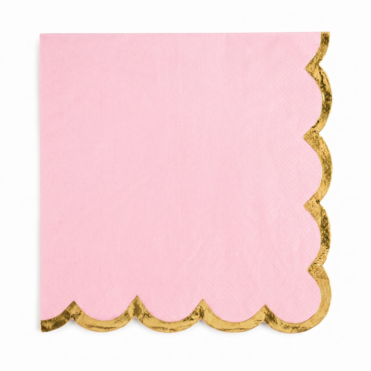 Pink Scalloped Edge Beverage Napkins with Gold Hot Stamp - 5 In. X 5 In.