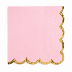 Pink Scalloped Edge Beverage Napkins with Gold Hot Stamp - 5 In. X 5 In.