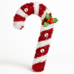 Festive 3D Tinsel Candy Cane Decoration