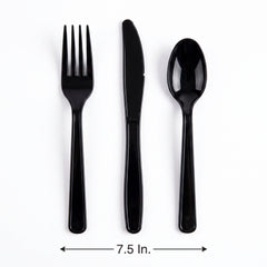 Jet Black Assorted Plastic Cutlery Set - 24 Pieces - 7.5 in.