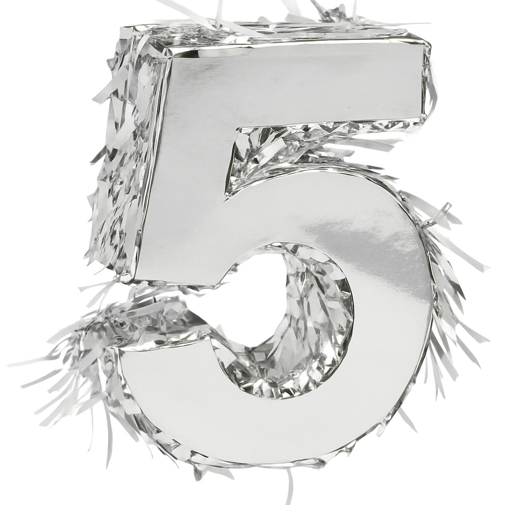 Metallic Silver Number 5 Mini Piñata Decoration, 6-Inch
