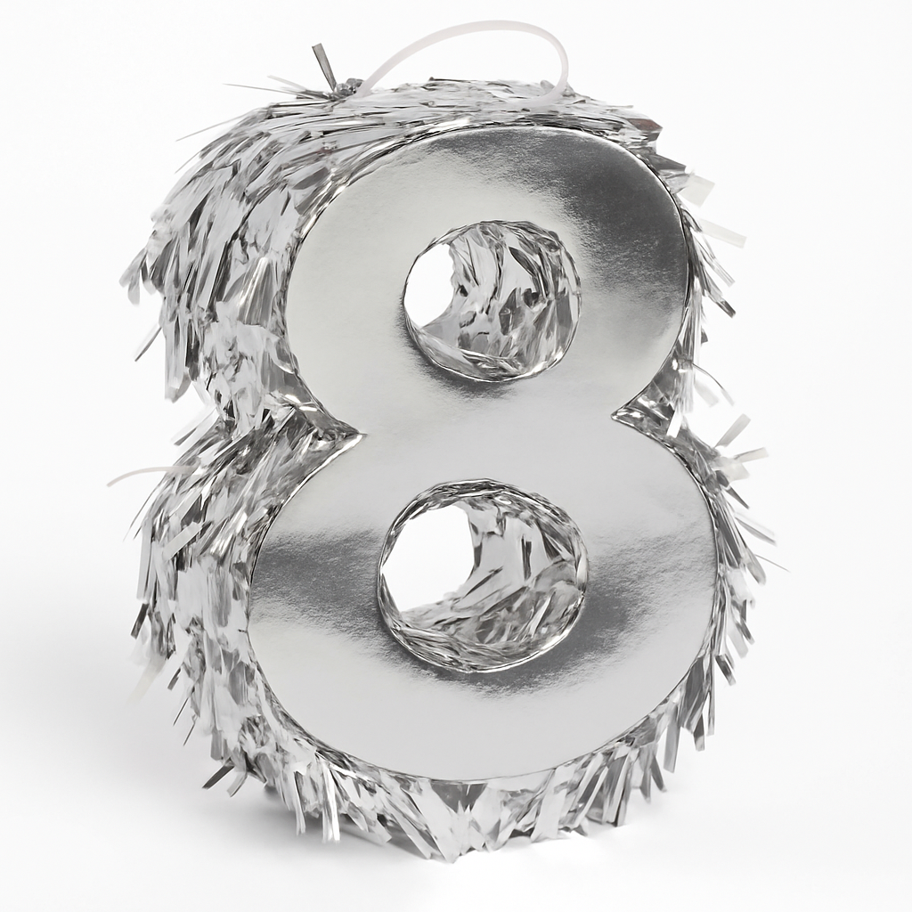 Metallic Silver Number 8 Mini Pinata Decoration, 6-Inch