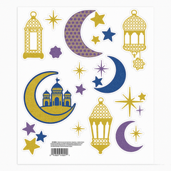 Glitter Crescent Moon & Mosque Eid Vinyl Window Clings