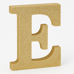 Glitter Gold Letter "E" MDF Sign ‚Äì 4-Inch Standing or Hanging Decoration