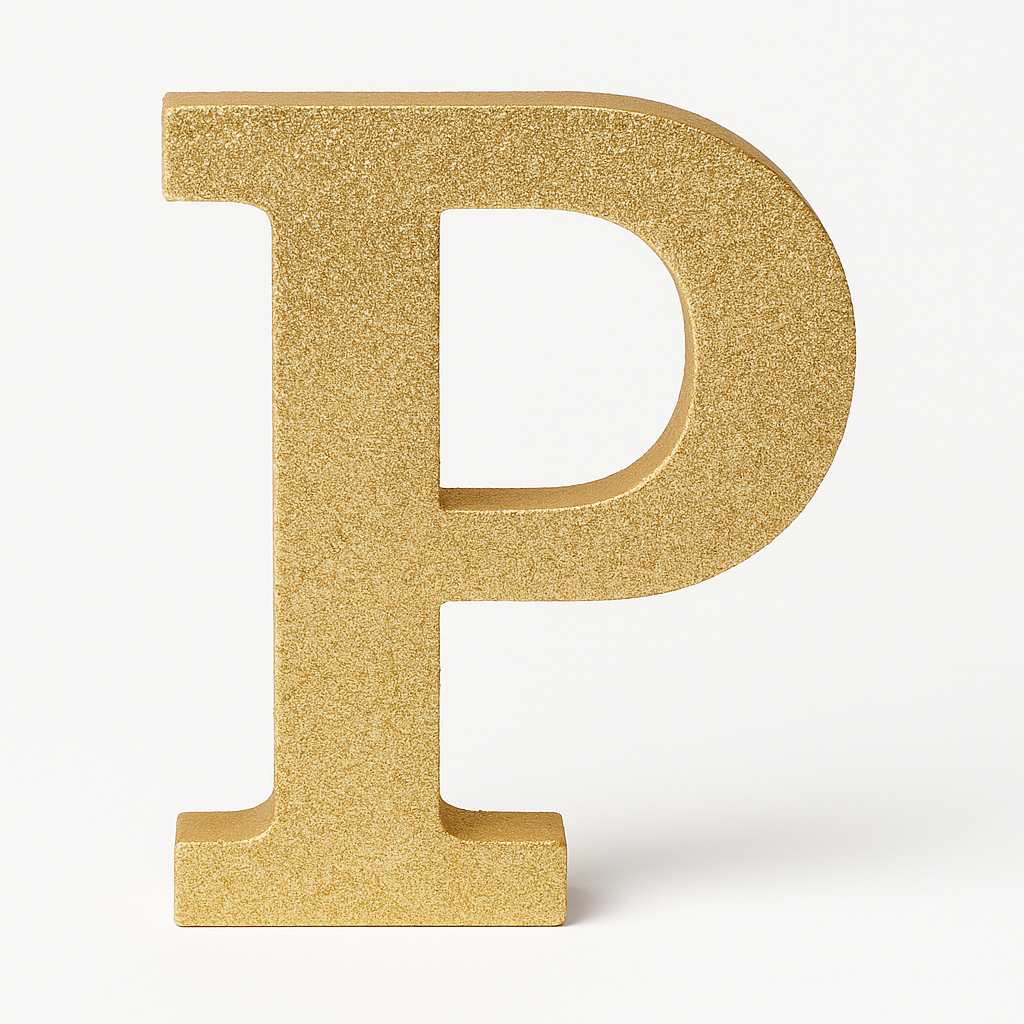 Glitter Gold Letter "P" Decorative Standing Sign