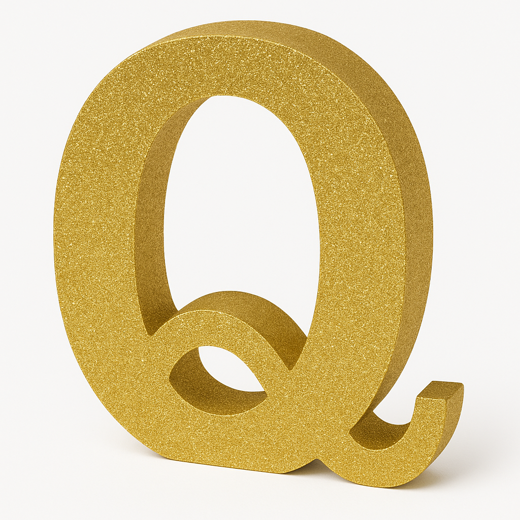 Glitter Gold "Q" Standing Block Letter Sign - 4-inch Decorative Centerpiece