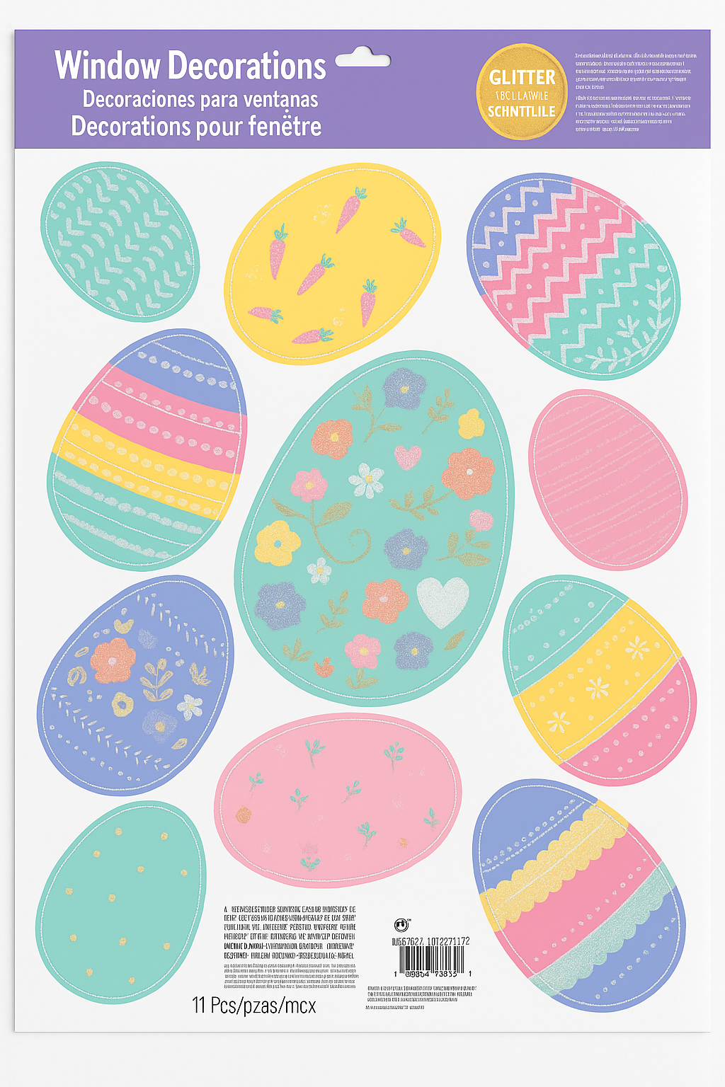 Glitter Easter Egg Window Cling Decals, 11 Pcs