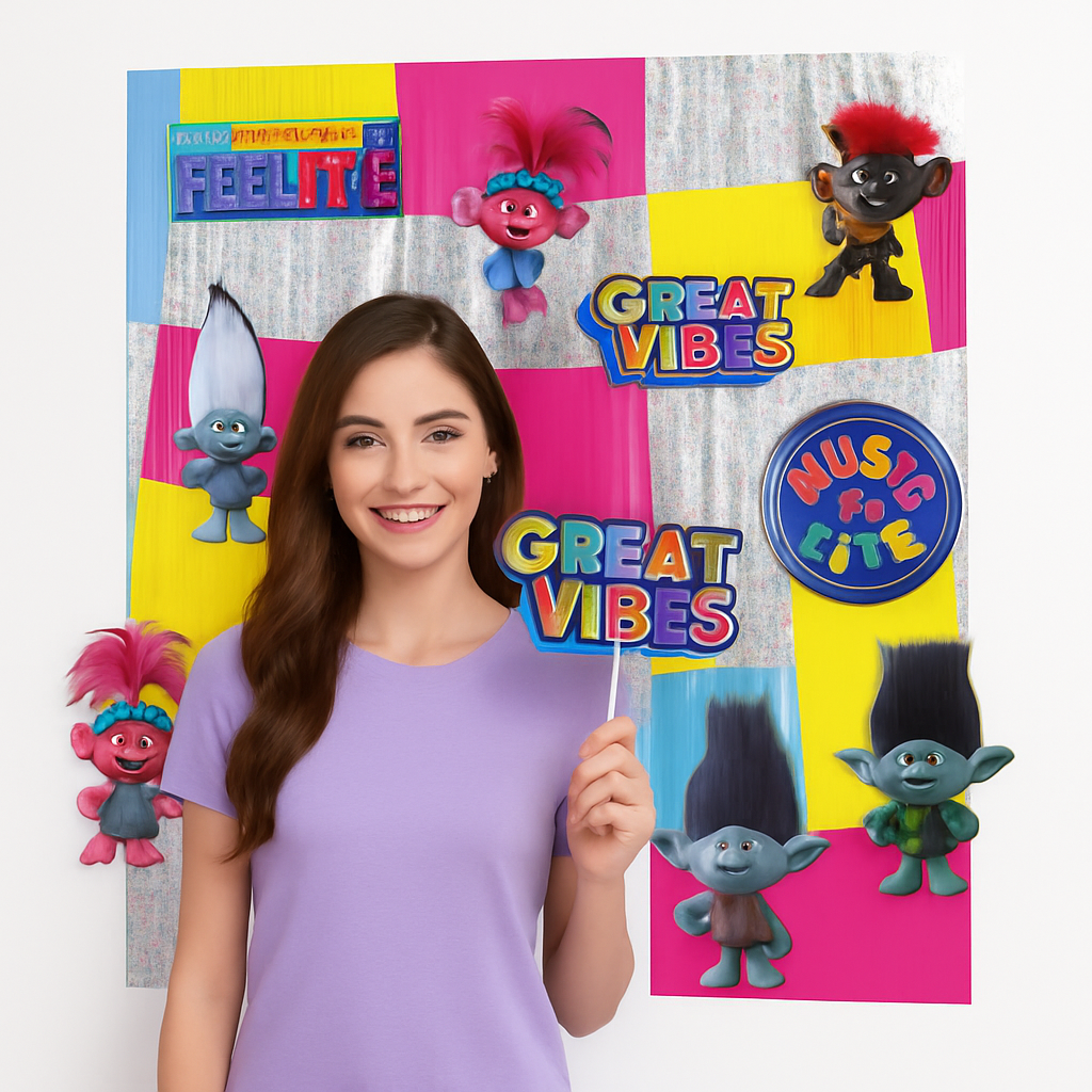 Trolls World Tour "Great Vibes" Birthday Party Backdrop Kit with Photo Props