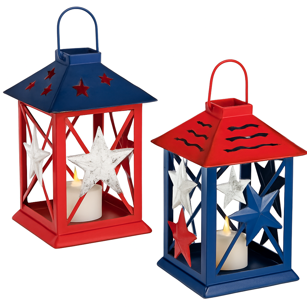 Patriotic Hanging Metal Star Lantern