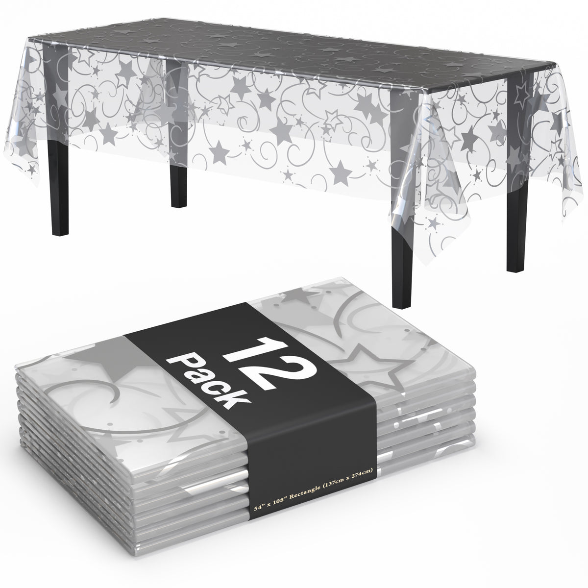 Clear silver star tablecover