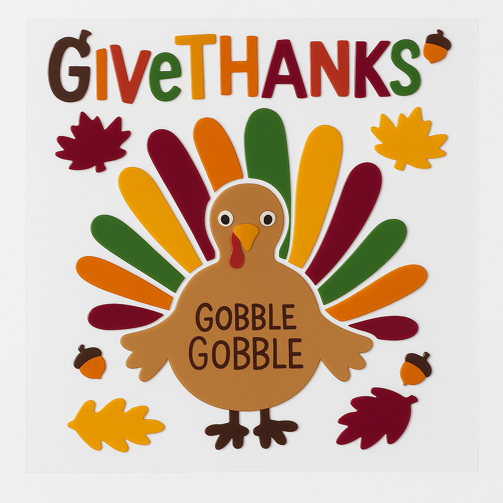 Festive Gobble Gobble Thanksgiving Gel Window Clings
