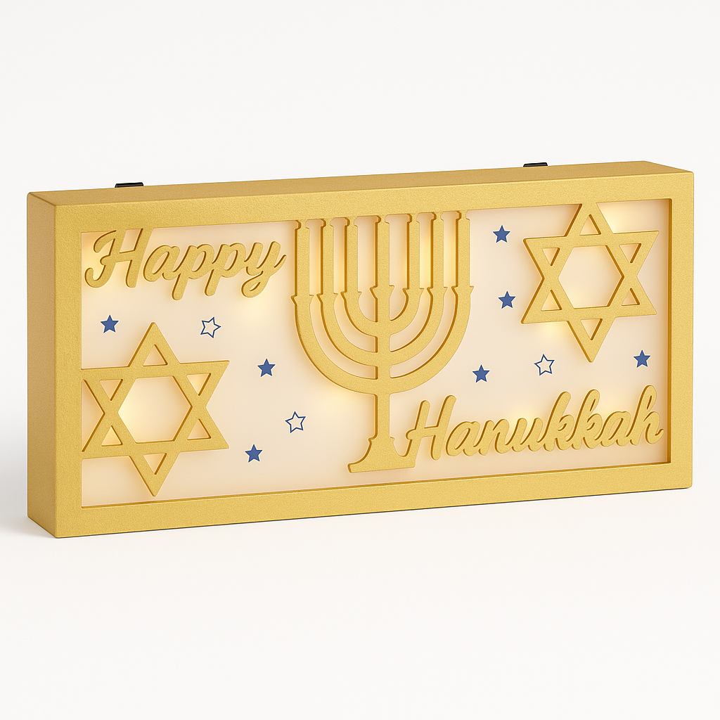 Illuminated Hanukkah Shadowbox Sign