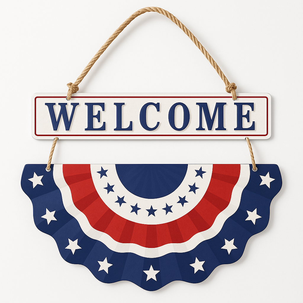 Patriotic Welcome Metal Hanging Bunting Sign